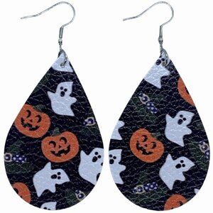 Faux Leather Dangle Earrings Halloween Ghost Pumpkin Hat